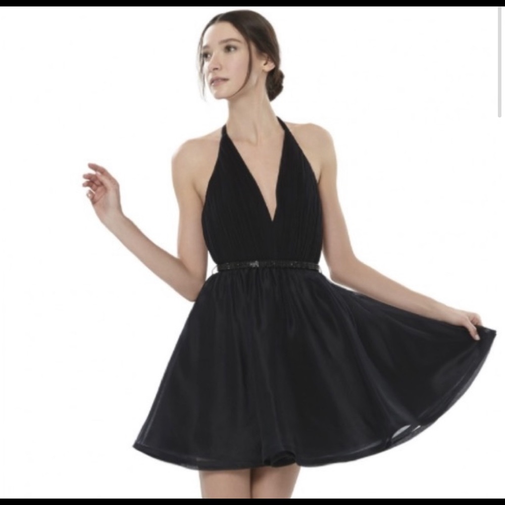 Alice and Olivia Brooke Black Halter Dress